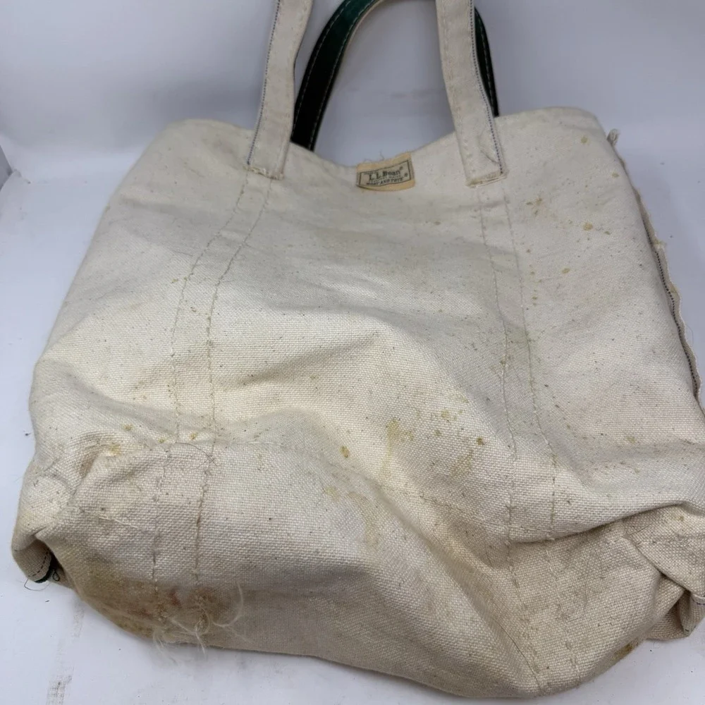 VTG 80s LL Bean Boat & Tote Bag USA Canvas Green Pine Cones Tree Oak Medium